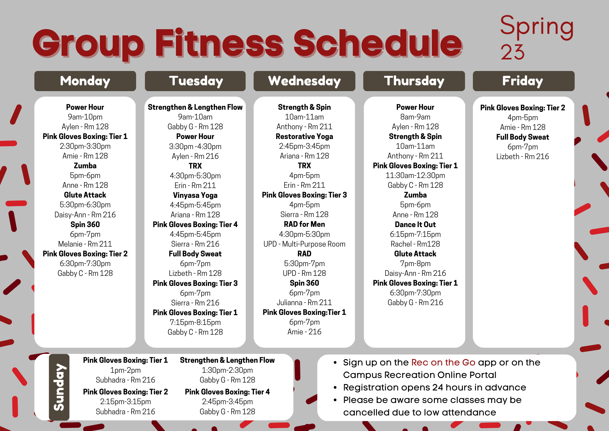 Fitness Class Schedules Recreation and Wellness